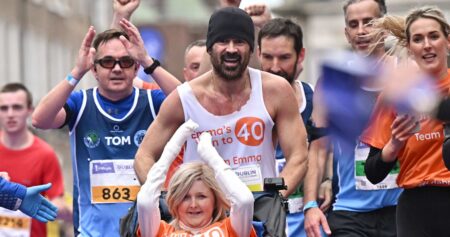 Video: Colin Farrell Helps Friend Emma Fogarty Finish Dublin Marathon, Raise 0K+