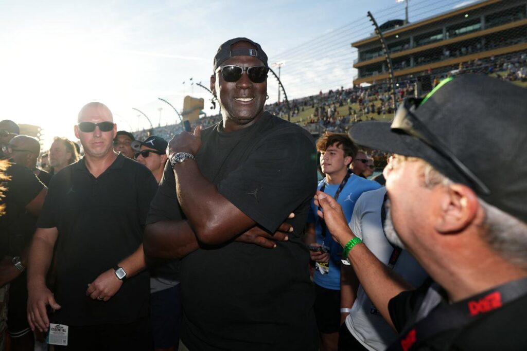 Michael Jordan celebrates as his driver Tyler Reddick makes NASCAR Championship Race