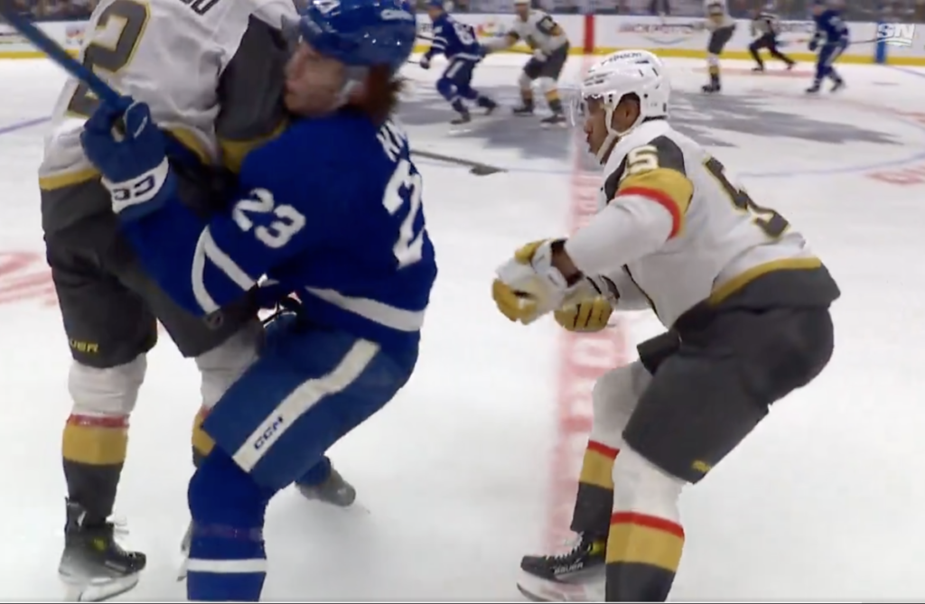 Matthew Knies Leaves Maple Leafs Game After Getting Hit By Golden Knights Defenseman Zach Whitecloud, Review Deems Hit Clean