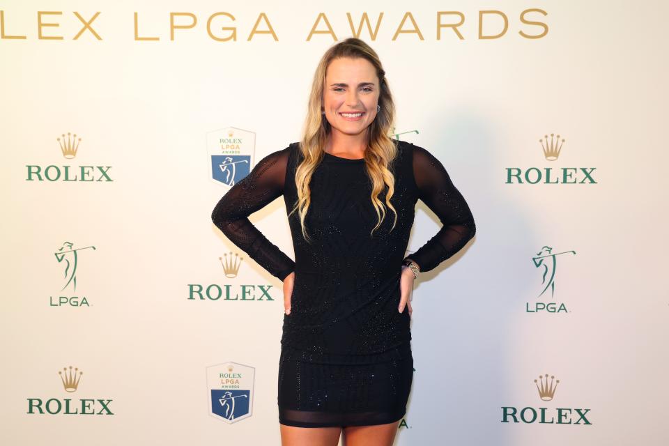 NAPLES, FLORIDA - NOVEMBER 20: Lexi Thompson of the United States poses for a photograph on the green carpet before the 2024 LPGA Rolex Players Awards at Tiburon Golf Club on November 20, 2024 in Naples, Florida. (Photo by Michael Reaves/Getty Images) ORG XMIT: 776241820 ORIG FILE ID: 2185826501