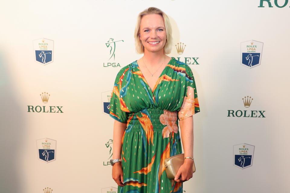 NAPLES, FLORIDA - NOVEMBER 20: Madelene Sagstrom of Sweden poses for a photograph on the green carpet before the 2024 LPGA Rolex Players Awards at Tiburon Golf Club on November 20, 2024 in Naples, Florida. (Photo by Michael Reaves/Getty Images) ORG XMIT: 776241820 ORIG FILE ID: 2185822523