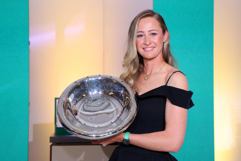 NAPLES, FLORIDA - NOVEMBER 20: Nelly Korda of the United States poses for a photograph after being awarded the Rolex Player of the Year and Rolex Annika Major Award during the 2024 LPGA Rolex Players Awards at Tiburon Golf Club on November 20, 2024 in Naples, Florida. (Photo by Michael Reaves/Getty Images) ORG XMIT: 776241820 ORIG FILE ID: 2185839896