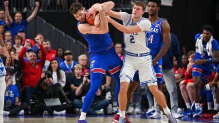 Kansas star big man Hunter Dickinson ejected after kicking Duke’s Maliq Brown in face in Jayhawks’ victory