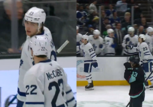 ‘I Think He Was Trying To Fool The Ref There’: Matthew Knies Has Jake McCabe Skate By Maple Leafs’ Bench After High-Tipped Goal Against Kraken