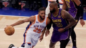 Knicks’ five-game winning streak snapped with 128-112 loss to LeBron James, Lakers