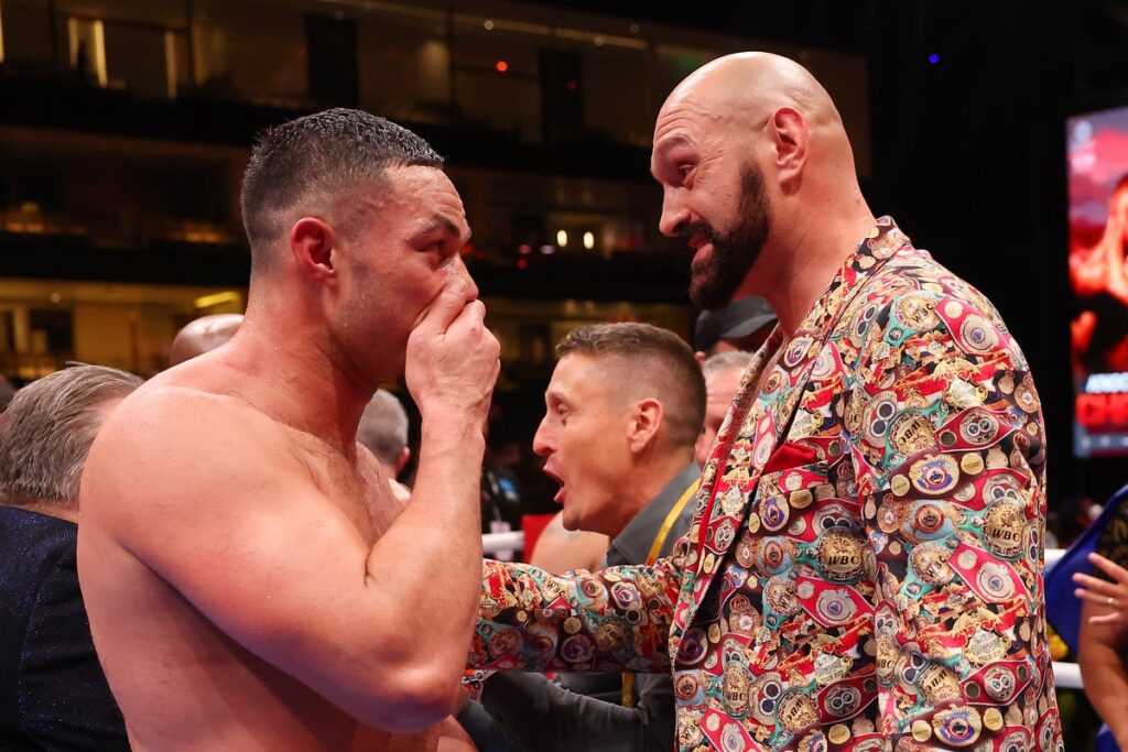 Tyson Fury reacts as Oleksandr Usyk is ordered to fight Joseph Parker