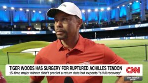 Tiger Woods has surgery for ruptured Achilles tendon