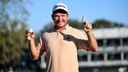 Alejandro Tosti aces par-3 17th and then dives into the water Wednesday at The Players