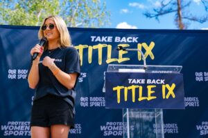 Riley Gaines, women’s sports activist, delivers invocation at NASCAR COTA race