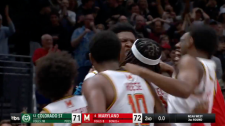 WATCH: Maryland star Derik Queen banks in first buzzer-beater of March Madness 2025 to advance to Sweet 16