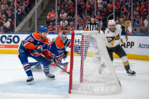 NHL playoffs: Golden Knights stun Oilers with 0.4 seconds left, with some help from Leon Draisaitl’s stick