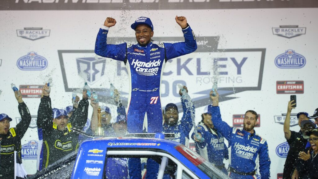 Rajah Caruth holds off Corey Heim to win NASCAR Truck race at Nashville
