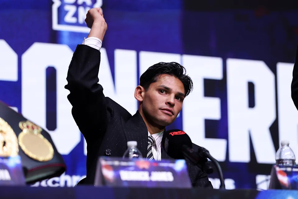 NEW YORK, NEW YORK - APRIL 30: Ryan Garcia looks on during a press conference for the fight between him and Rolando “Rolly” Romero at the Manhattan Center on April 30, 2025 in New York City. (Photo by Cris Esqueda/Golden Boy/Getty Images)