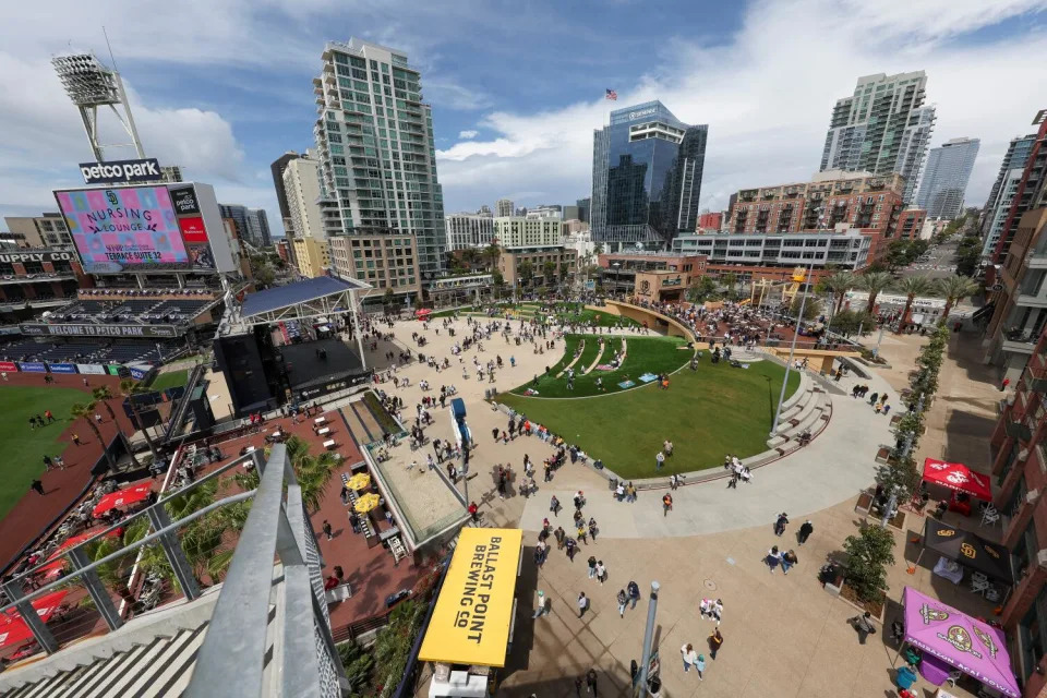 A general view of Gallagher Square at Petco Park before a game between the Giants and Padres on March 31, 2024.