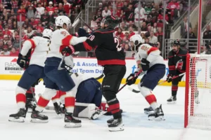 Sergei Bobrovsky takes controversial hit to head from Carolina's Andrei Svechnikov