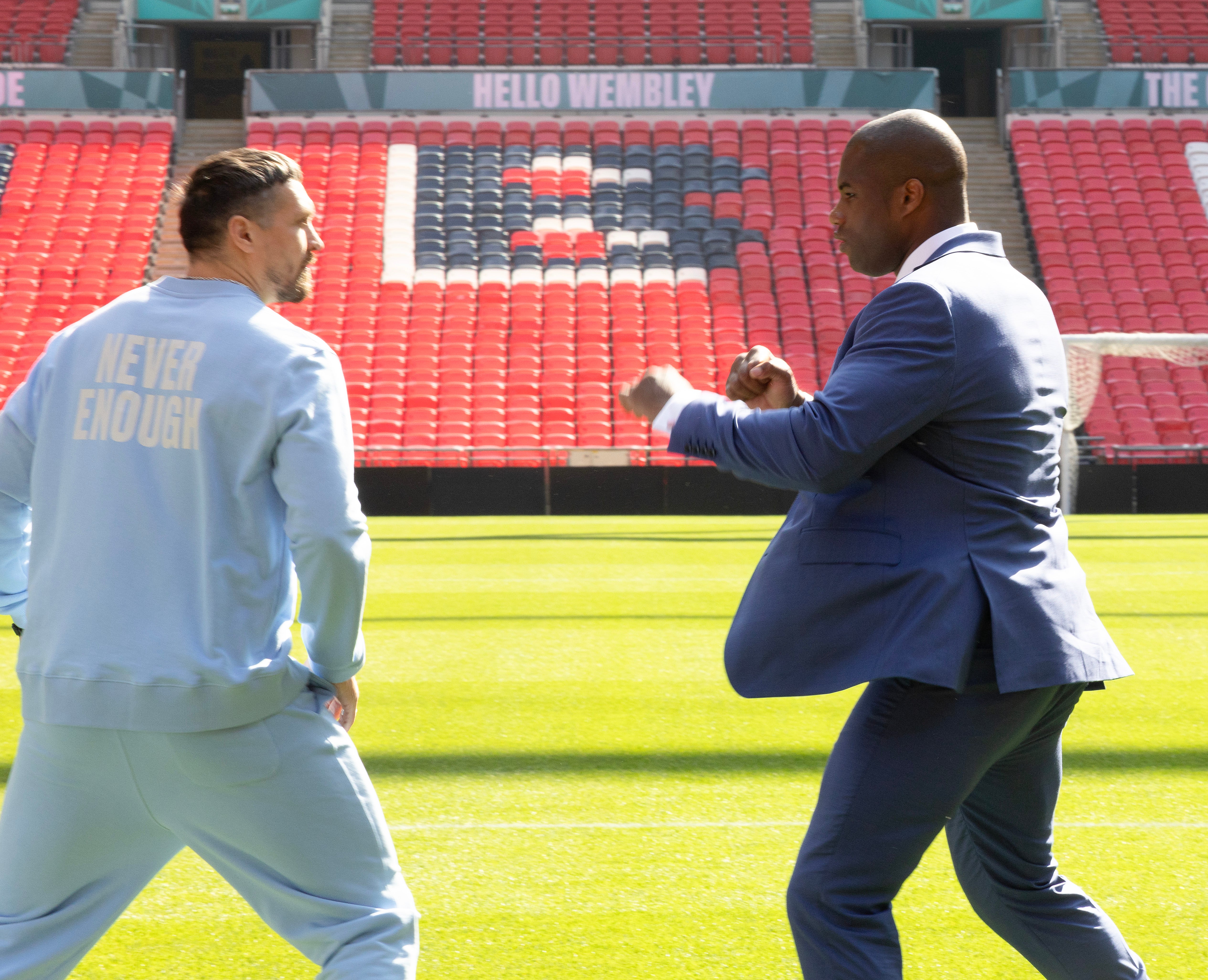 Daniel Dubois (right) after shoving Oleksandr Usyk at a face-off for their rematch