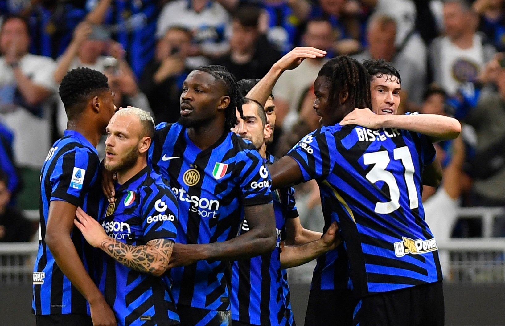 Yann Bisseck (31) celebrates scoring against Lazio but he later conceded a costly penalty