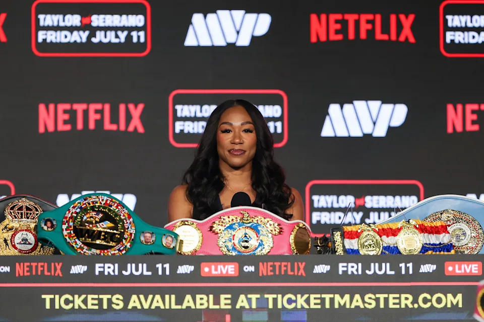 NEW YORK, NEW YORK - APRIL 09: Alycia Baumgardner attends the Katie Taylor vs. Amanda Serrano Press Conference at The Theater at Madison Square Garden on April 09, 2025 in New York City. (Photo by Sarah Stier/Getty Images for Netflix)