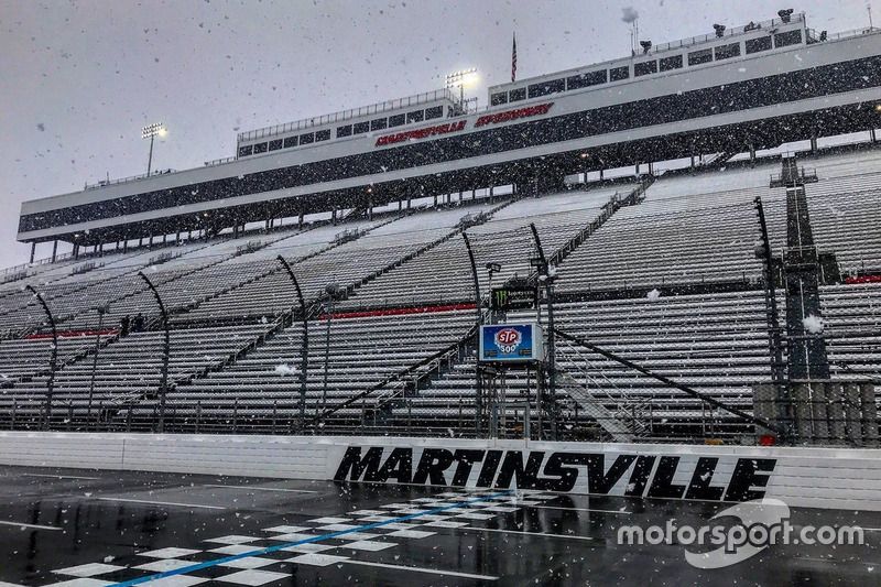 Snow falling on Martinsville Speedway