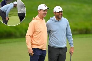 Scottie Scheffler couldn’t contain himself after Peyton Manning’s tee shot struck house