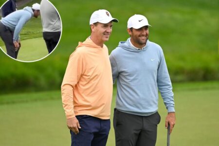 Scottie Scheffler couldn’t contain himself after Peyton Manning’s tee shot struck house