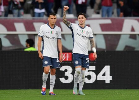 Nicola Zalewski celebrates Torino 0-2 Inter Milan Serie A win
