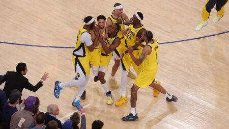 Pacers come back from 14 down in final 2:50, force OT on wild shot, then take Game 1 from Knicks