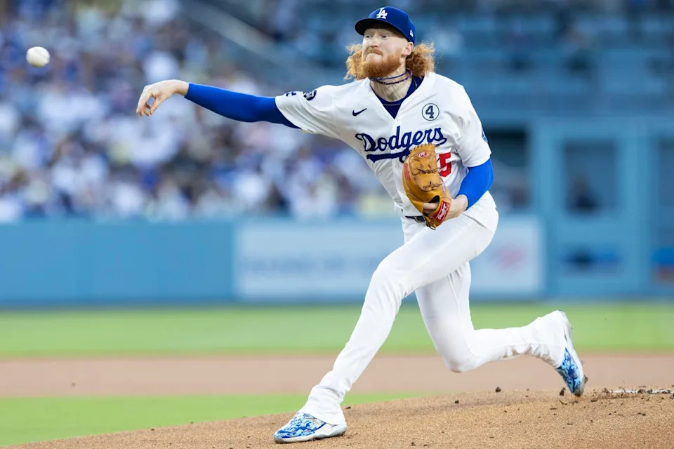 Dodgers starting pitcher Dustin May delivers against the Mets on Monday.