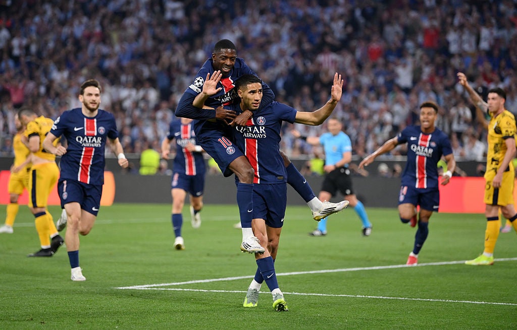 Achraf Hakimi scores against his former team to put PSG ahead on 12 minutes