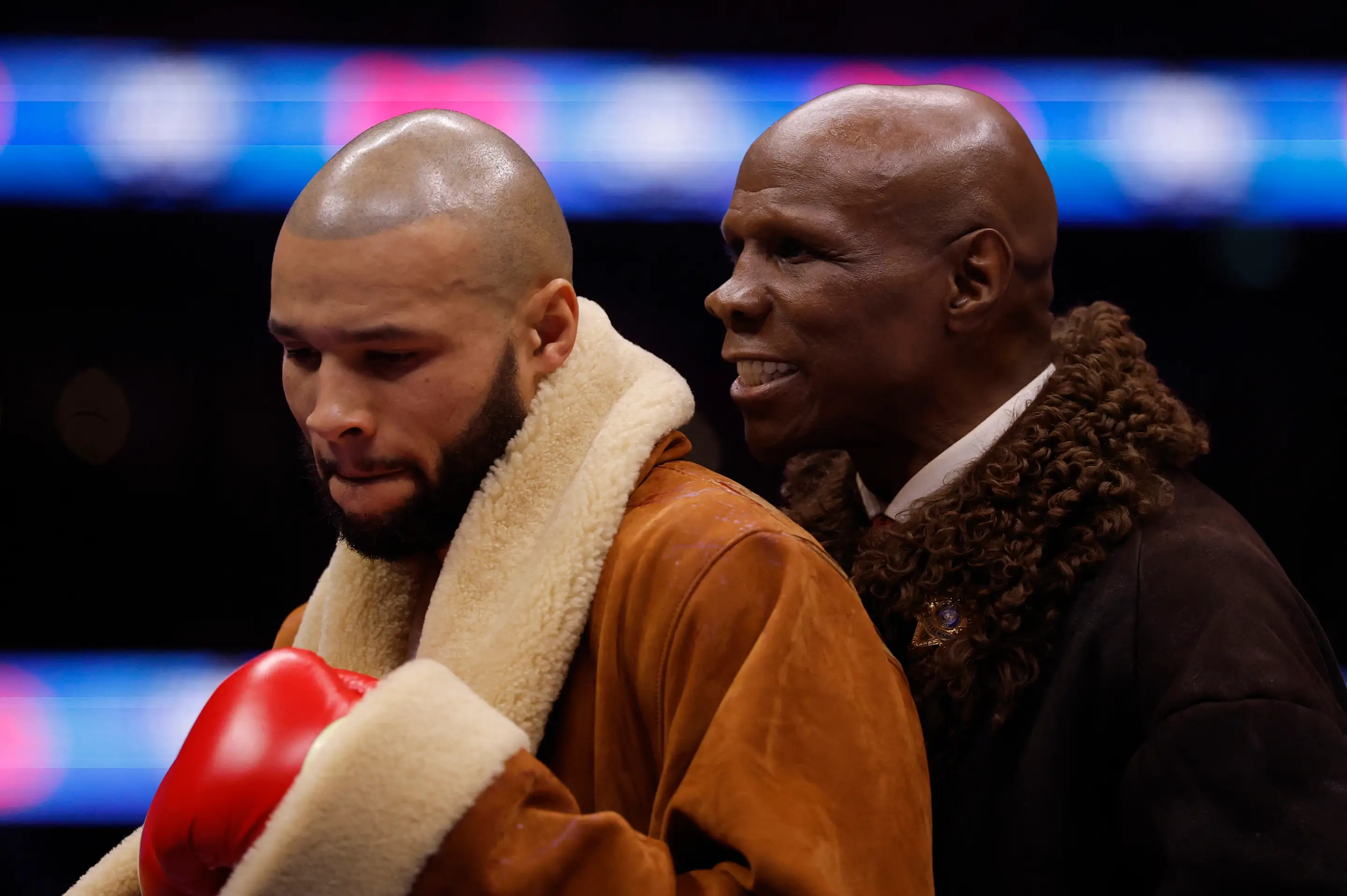 Boxing - Chris Eubank Jr v Conor Benn - Tottenham Hotspur Stadium, London, Britain - April 26, 2025 Former boxer Chris Eubank with his son Chris Eubank Jr before his middleweight fight against Conor Benn Action Images via Reuters/Andrew Couldridge