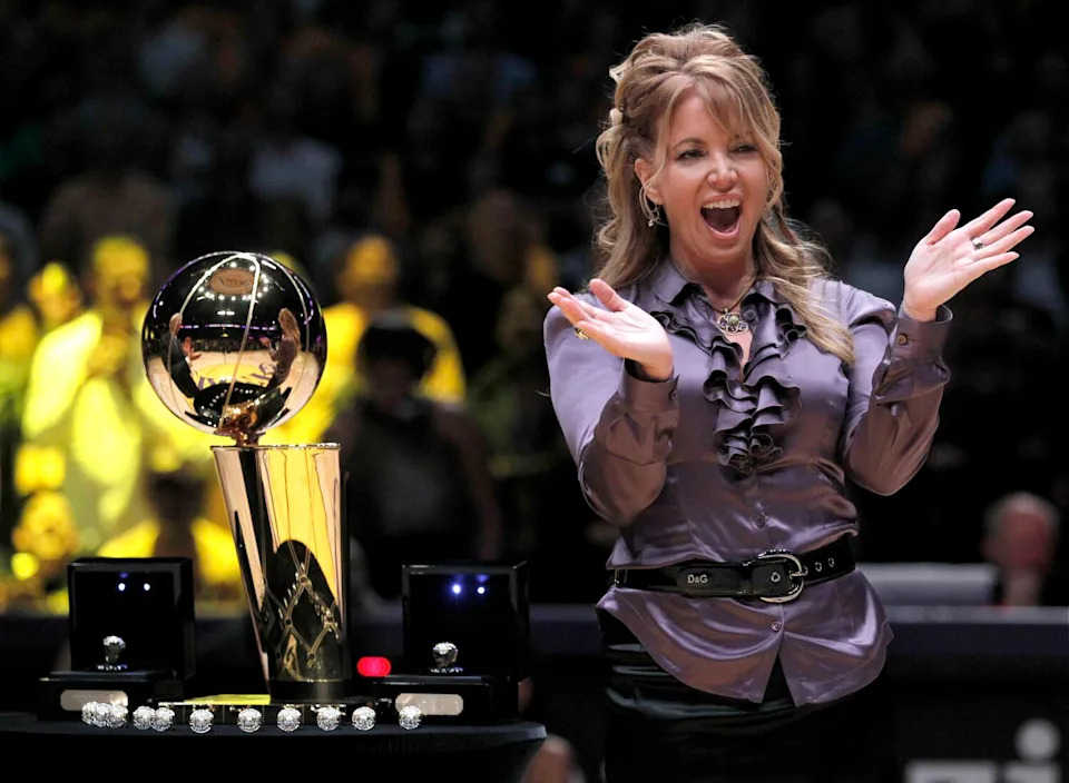 Jeanie Buss claps during the Lakers' 2010 NBA championship ring ceremony at Staples Center.