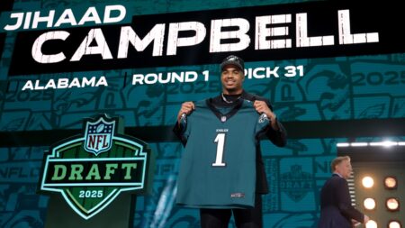 LB Jihaad Campbell not expected to practice with Eagles until sometime in August