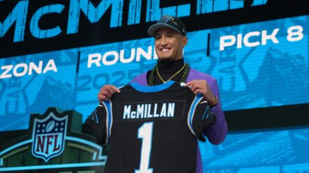 Panthers rookie WR Tetairoa McMillan gleaning wisdom from Adam Thielen, Hunter Renfrow