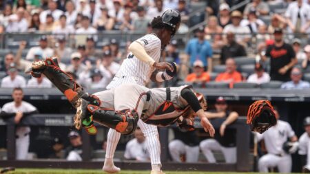 Orioles catcher Maverick Handley leaves game after collision with Yankees’ Jazz Chisholm Jr.