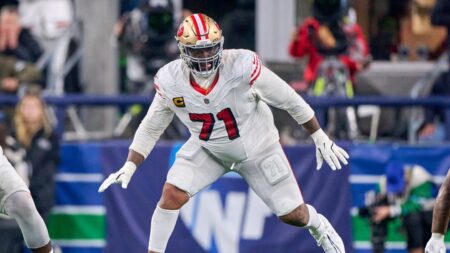 Trent Williams takes part in Wednesday’s 49ers practice