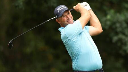 Padraig Harrington leads fellow Open champ Justin Leonard at Senior Open