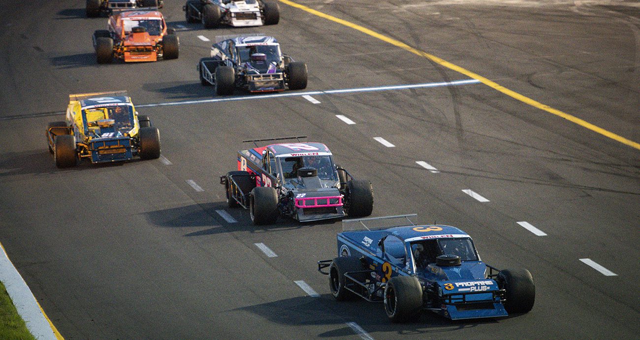 Drivers in action during the Duel at the Dog 250 for the NASCAR Whelen Modified Tour at Monadnock Speedway in Winchester, New Hampshire on July 20, 2024. (Jaiden Tripi/NASCAR)