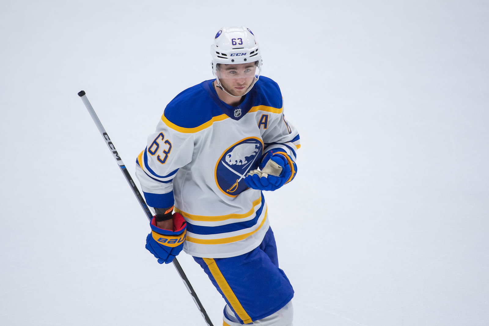 Sep 26, 2024; Ottawa, Ontario, CAN; Buffalo Sabres right wing Isak Rosen (63) scores in the third period against the Ottawa Senators at the Canadian Tire Centre to take the game in overtime. Mandatory Credit: Marc DesRosiers-Imagn Images