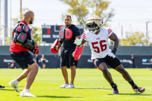 49ers DE Tarron Jackson hospitalized after collision at training camp
