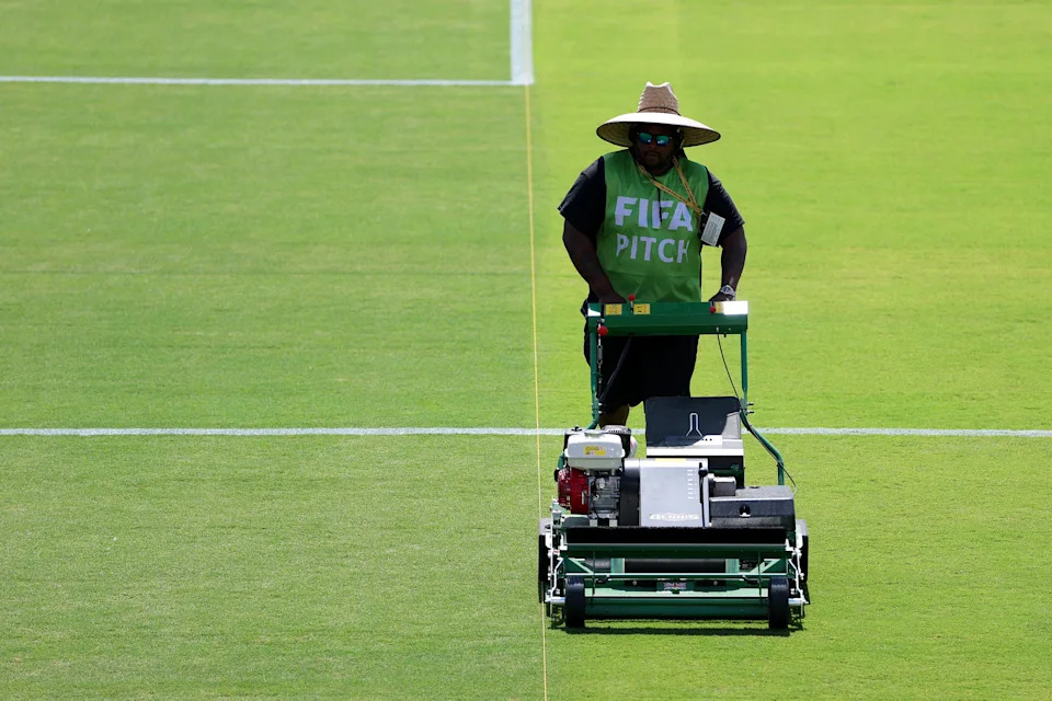 PASADENA, CALIFORNIA - JUNE 25: Field staff roll the grass on the pitch prior to the FIFA Club World Cup 2025 group E match between Urawa Red Diamonds and CF Monterrey at Rose Bowl Stadium on June 25, 2025 in Pasadena, California. (Photo by Sean M. Haffey - FIFA/FIFA via Getty Images)