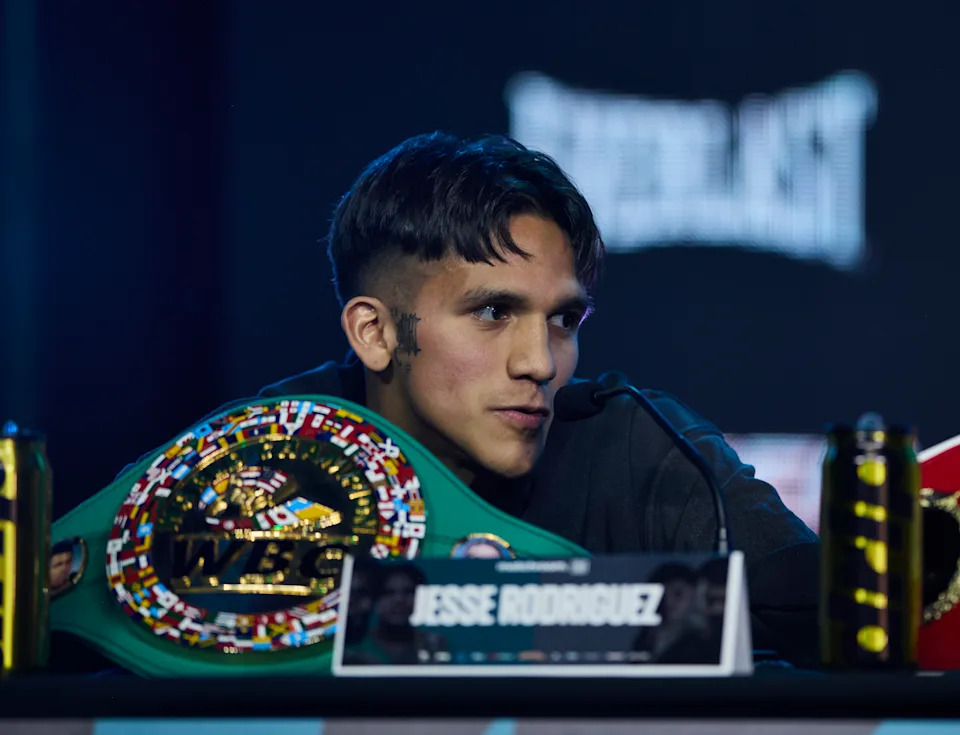 PHILADELPHIA, PENNSYLVANIA - NOVEMBER 07: Jesse 'Bam' Rodriguez during a Press Conference ahead of the Matchroom Event on Saturday night at 2300 Arena on November 7, 2024 in Philadelphia, Pennsylvania. (Photo by Mark Robinson/Matchroom Boxing/Getty Images)