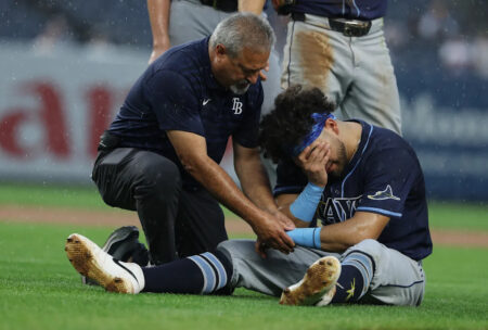 Rays All-Star 1B Jonathan Aranda exits game after collision with Yankees’ Giancarlo Stanton