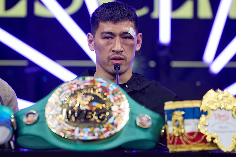 RIYADH, SAUDI ARABIA - FEBRUARY 22: Dmitry Bivol Post Fight Press Conference after his win as part of Beterbiev v Bivol 2: The Last Crescendo at Kingdom Arena on February 22, 2025 in Riyadh, Saudia Arabia. (Photo by Mark Robinson/Getty Images)