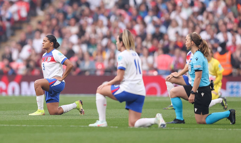 England have taken the knee before games since 2020 but will stand before their semi-final against Italy