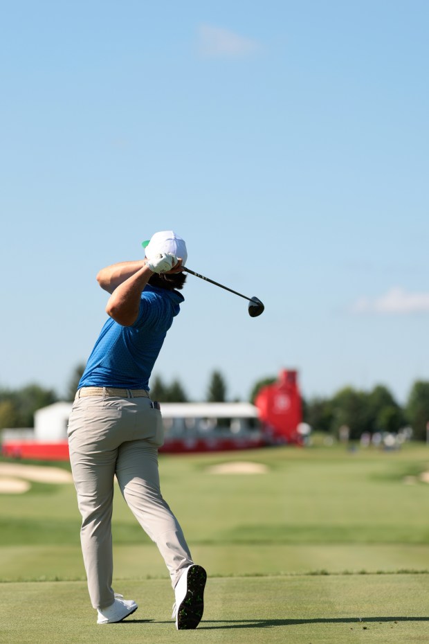 Amateur Michael La Sasso of the United States plays his shot from the 16th tee during the third round of the 3M Open 2025 at TPC Twin Cities on July 26, 2025 in Blaine, Minnesota. (Photo by Andrew Wevers/Getty Images)