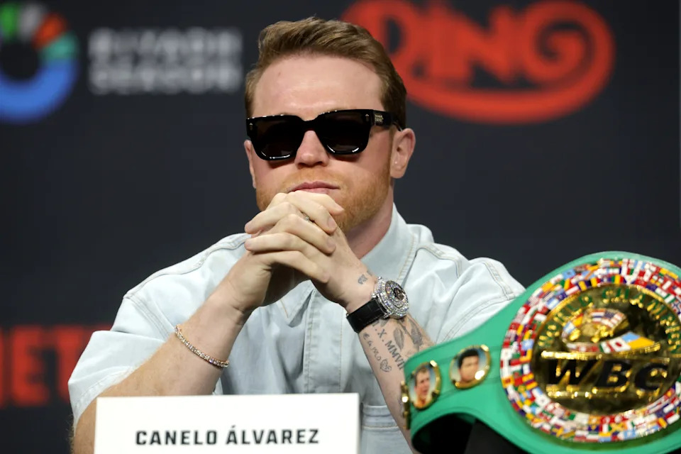 LAS VEGAS, NEVADA - JUNE 27: Undisputed super middleweight champion Canelo Alvarez attends a news conference at T-Mobile Arena on June 27, 2025 in Las Vegas, Nevada. Alvarez is scheduled to defend his titles against Terence Crawford on September 13, 2025, at Allegiant Stadium in Las Vegas. (Photo by Steve Marcus/Getty Images)