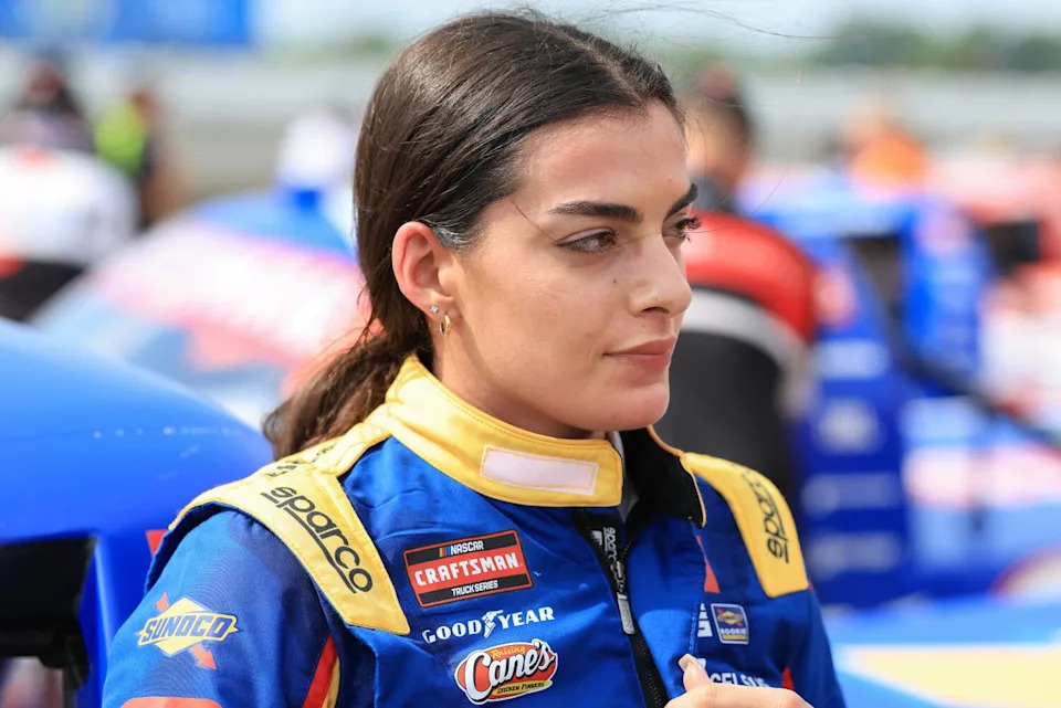 Toni Breidinger prepares for NASCAR Craftsman Truck Series practice at Lucas Oil Indianapolis Raceway Park.