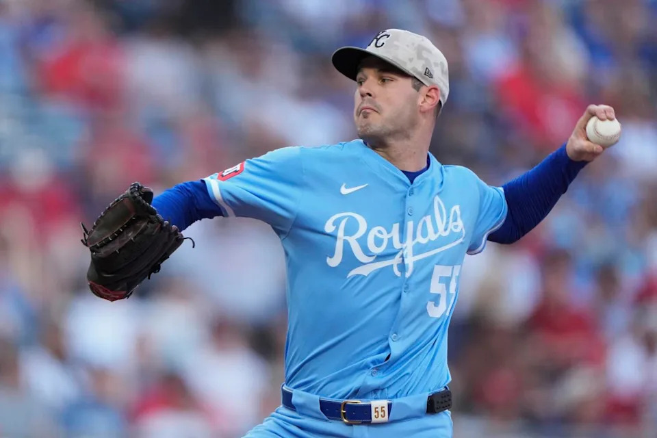 Kansas City Royals pitcher Cole Ragans throws during a game against the St. Louis Cardinals, May 16, in Kansas City, Mo.