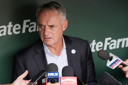 MLB commissioner Rob Manfred downplays reported Bryce Harper confrontation: ‘We shook hands’