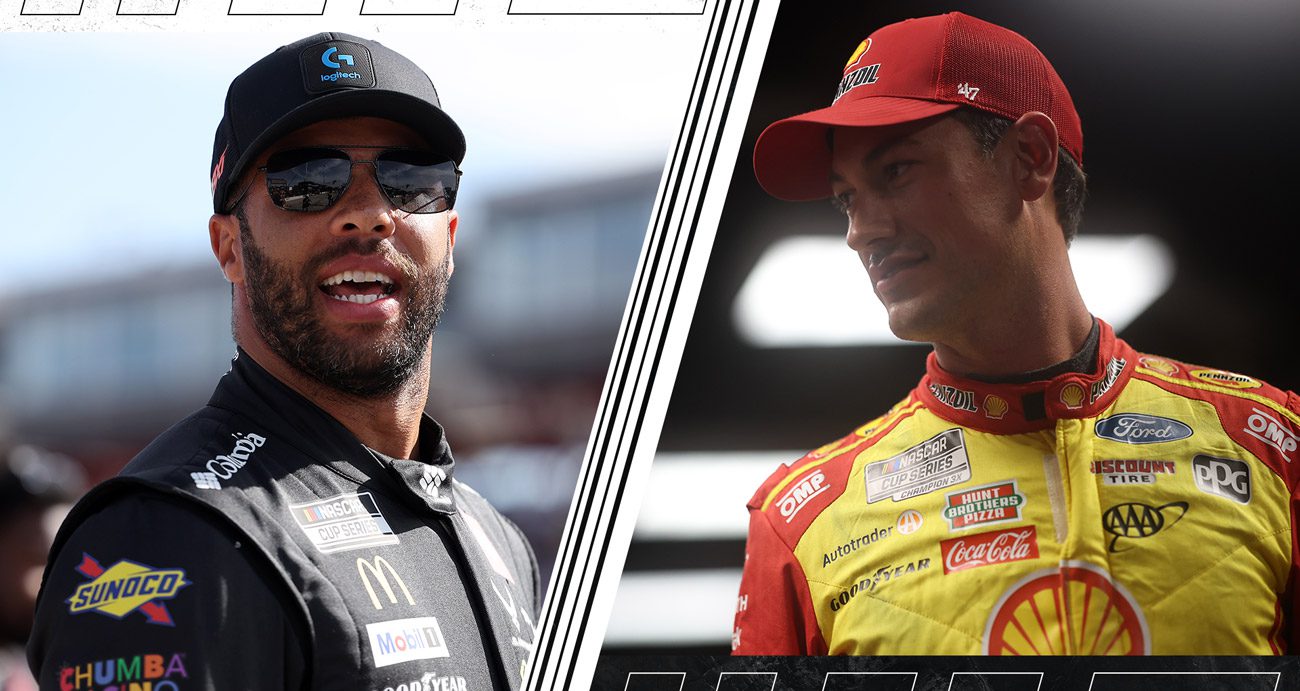 Split image of Bubba Wallace and Joey Logano.
